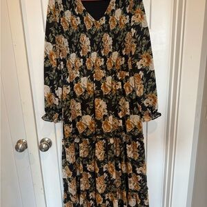 Mikarose Black and Tan Floral Long Sleeve Dress